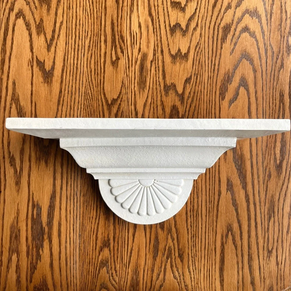Vintage White Corbel Floating Wall Shelf Scallop Shell Architectural Ledge Decor